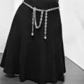 Silver metal waist chain detail, retro style punk chain belt for women, trendy accessory. - New Flat Pressed Chain Waist Chain / Silver Tone