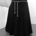 Metal waist chain detail showcasing retro chain links and hanging ball pendants for women. - New Square Chain Waist Chain / Silver Tone