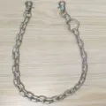 Detail shot of punk style metal waist chain with heart link and dual lobster clasps. - Heart Style Pants Chain / Silver Tone