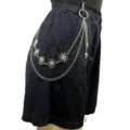 Punk metal pants chain with sun pendants and skull charm, ideal for hip-hop fashion. - Sun Pendant Trousers Chain in Silver-Tone
