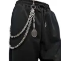 Punk metal pants chain with tennis racket pendant, streetwear hip hop trousers chain accessory. - Tennis Racket Pendant Trousers Chain / White