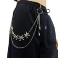 Punk style multi-layer metal skull pants chain detail, hip-hop gothic waist chain accessory. - 5 Skulls Pendant Trousers Chain in Silver-Tone