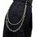 Multi-layer metal pants chain, silver waist chain accessory for men and women fashion style. - Snake Bone Chain + Large Cross Chain / White K/Silver