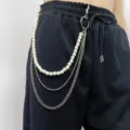 Stylish multi-layer faux pearl waist chain and hip hop metal pants chain for women. - Artificial Pearl Pants Chain Style 2
