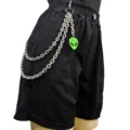 Punk metal waist chain with green alien pendant, hip hop streetwear pants chain for trendy. - Alien Pants Chain / White
