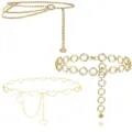 Gold metal waist chain set featuring heart and sunburst charms for women fashion accessory. - Gold Triple Rings