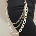Punk hip-hop multi-layer white and gold pants chain trouser chain fashion accessory - Trousers Chains (White)