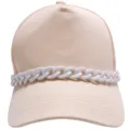 Beige baseball cap featuring a stylish chunky white chain decoration for trendy daily casual looks. - White