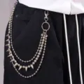 Moderna cadena de pantalón punk de metal con tachuelas y cuentas, gran accesorio. - K1-7345