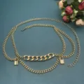 Punk metal waist chain for women, adjustable double layer chain belt with cute lock charm. - Lock Waist Chain / Gold