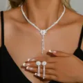 Elegant zircon necklace and earrings set sparkling bridal jewelry for women wedding party. - 2-Piece Set (HB094-5)