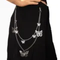 Punk multi-layer metal pants chain with hollow butterfly pendants for hip-hop rock streetwear. - Hollow Butterfly Pant Chain