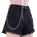 Cadena de cintura de metal estilo punk con colgante de cruz y shorts vaqueros rotos - k0020