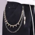 Cadena de cintura multicapa de metal punk con tachuelas y colgantes para estilo vaquero. - k111-6352
