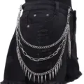 Detalle de cadena de cintura multicapa de metal punk rock para accesorio de pantalones hip hop. - Cadena de Pantalones de Múltiples Capas con Picos Plata