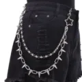 Cadena de cintura de metal multicapa estilo punk con remaches puntiagudos y estrella para jeans. - Cadena de Pantalones con Estrella de Cinco Puntas y Remaches