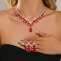 Fashion rhinestone necklace earrings set bridal wedding crystal jewelry accessories - 80866013 Silver and Red 2-Piece Set