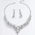 Stunning silver-tone crystal bridal necklace and earrings jewelry set for wedding party fashion. - Silver