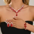 Red crystal necklace earrings bracelet set bridal wedding dress fashion jewelry accessories - 84866013 Silver & Red 3-Piece Set