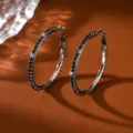 Stupendi orecchini a cerchio grandi con strass neri, gioielli di modo lucidi per feste chic. - 4.2cm / Canna di fucile