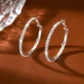 Primo piano dettagliato di orecchini a cerchio con strass brillanti, stile festa alla moda. - 4.2cm / Argento