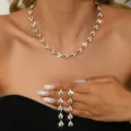 Set collana e orecchini in cristallo dorato da donna per festa di nozze gioielli - Set da Due Pezzi Oro