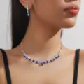 Elegante set di collana e orecchini con gemma blu a goccia per feste di matrimonio da sposa. - Set Due Pezzi Collana Orecchini Lacrima Zaffiro (80830908)