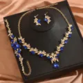 Elegante set di gioielli in oro cristallo blu collana orecchini bracciale festa sposa moda - Completo 3 Pezzi Blu
