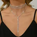 Collana choker girocollo strass nappe multistrato, dettaglio gioielli catena argento - Collana Singola / Argento
