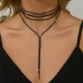 Girocollo multi strass nero collana a Y multistrato gioielli di tendenza donna - Collana Singola / Canna di fucile