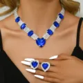 Set collana anello cuore cristallo blu strass brillante gioielli da sposa dettaglio - Set Collana Anello Strass Cuore Zaffiro (80852908)