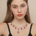 Completo collana orecchini goccia cristallo rosso elegante donna gioielli da sposa - Stile Set Gioielli Ciondolo Goccia Semplificato (80839003)