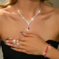 Set gioielli sposa cristallo rosso goccia collana orecchini bracciale per abito festa - Collana Orecchini E Bracciale (80807113)