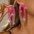 Atemberaubende pinke Strass Fransen Ohrringe, luxuriöse glitzernde lange Ohrringe für Damen. - Mehrlagiger Feiner Strass Quastenstil (MS446-2)