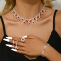 Set di gioielli con collana orecchini braccialetto in cristallo rosso da donna per festa di matrimonio - Set Gioielli Pezzi Multipli Bordo Strass (80853303)
