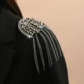 Luxury rhinestone metal tassel epaulette for performance costume shoulder accessory main view - Tassel Rhinestone Epaulette (MS309) / 800 Silver
