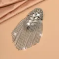 Rhinestone fringe shoulder epaulette detail, sparkling crystal tassel brooch for suit dress. - Silver Style (MS315-1) / Silver
