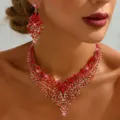 Set di Gioielli da Sposa con Collana e Orecchini in Cristallo Strass Rosso Matrimonio - Stile Nappa a V (80805325)