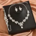 Set collana orecchini bracciale foglia strass argento per matrimonio sposa gioielli - Stile Argento (80868901)