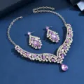 Vintage crystal rhinestone necklace and earrings set for luxury banquet party dress - 80866009 White Gold Plated Purple 2-Piece Set