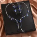 Elegante set di gioielli con collana e orecchini a farfalla in cristallo blu per matrimoni - Stile Farfalla in Cristallo Blu (80855008) / Blu