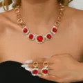 Set di gioielli collana e orecchini in cristallo rosso dorato per donne moda festa. - Stile Catena Esagerata (MS170)