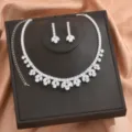 Squisito set di collana e orecchini in zircone cubico di cristallo nuziale per matrimonio. - Stile Frangia Lunga Argento (80859401)