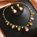 Set collana orecchini zircone colorato sposa, accessori gioielli festa di nozze eleganti. - Stile Goccia d'Acqua Multicolore (80858310)