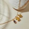 Vergoldete Mehrfach-Anhänger Halskette mit bunten Zirkon Kristallen, elegante Modeschmuck. - Lila Gelb Zirkonia Stern Anhänger Stil (KN0685) / 1 Stück