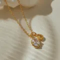 Gold Zircon Pendant Necklace Sparkling Dual Gemstone Chic Chain Jewelry for Women Elegant - Clear Oval Yellow Drop Zirconia Style (KN0690) / 1 Piece