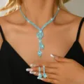 Elegante set di collana e orecchini in zircone blu per matrimonio e festa serale - Set da 2 Pezzi (80870008)