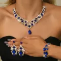 Elegant vintage blue rhinestone necklace earrings and bracelet jewelry set for women - 84866008 Gold and Blue 3-Piece Set