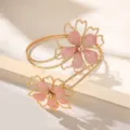 Gold-tone double layer flower arm cuff bracelet pink enamel openwork chic jewelry for women - Peach Pink
