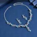 Juego de collar y pendientes con flores de estrases plata para fiesta de bodas mujer - Juego de 2 piezas / Plata y Azul Lago